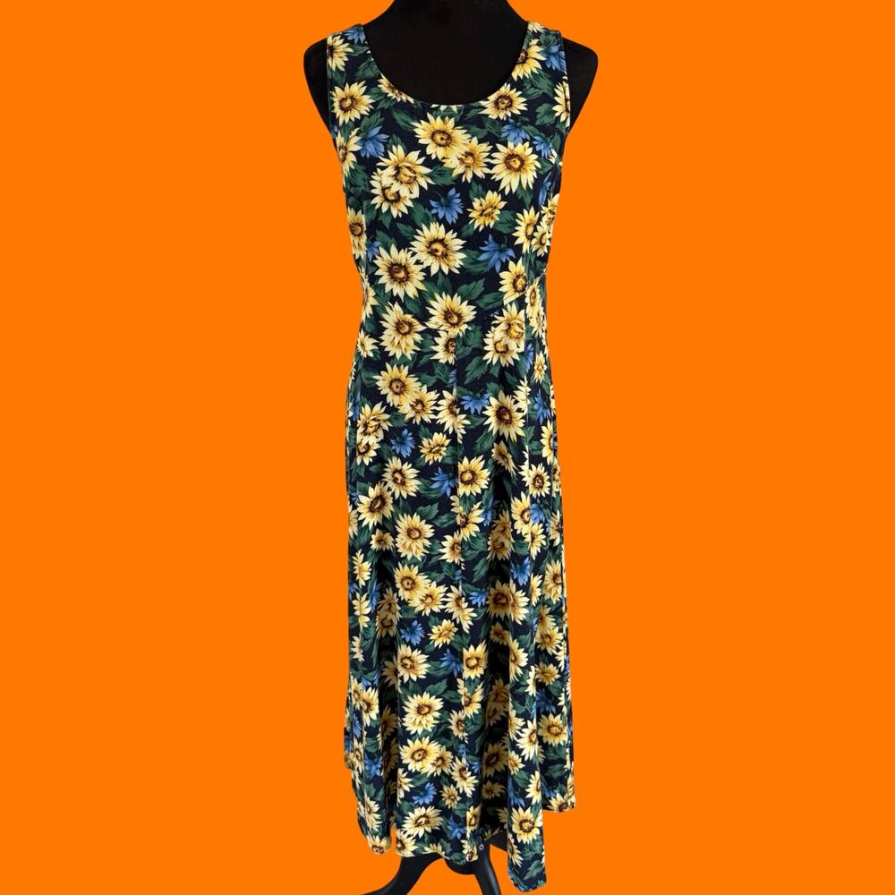 90's vintage sunflower grunge floral corset lace up midi dress M all that jazz